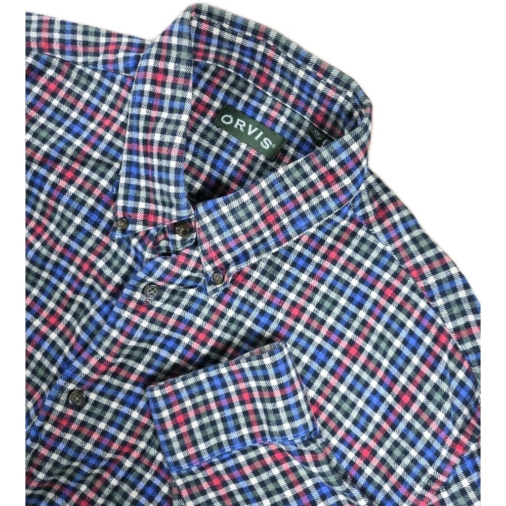 Orvis Luxury Flannel Button Down Shirt Mens 2XL CHECK MULTICOLOR